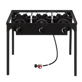 HAOYYE Outdoor Camp Stove 225000 BTU High Pressure Propane Gas Cooker, Portable Cast Iron Three Burner with Adjustable Regulator and Removable Legs for Patio Cooking, Camping, Tailgating
